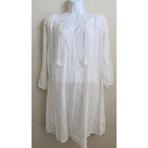 Merona White 3/4 Sleeves Swim Cover Up Large Tassel Tie Front Lightweight Soft